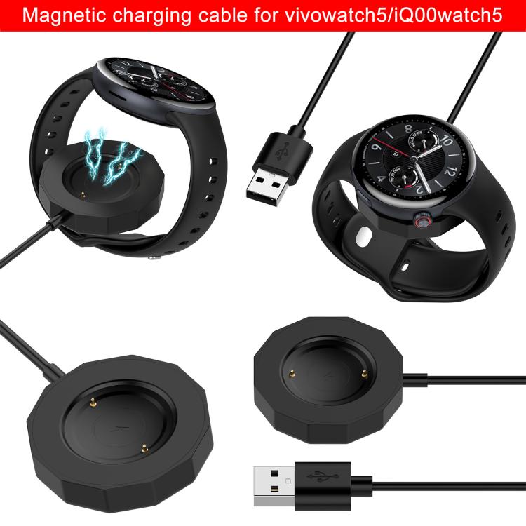 Magnetisk USB-laddkabel till vivo Watch 5 / iQOO Watch – 1 m Svart