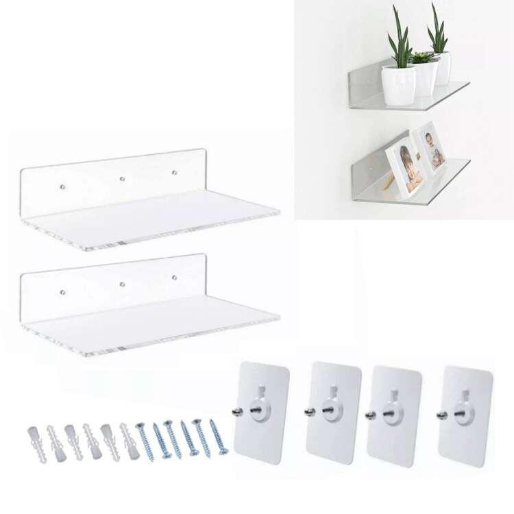 Vägghyllor i klarplast 30x15x6,3cm 2-pack