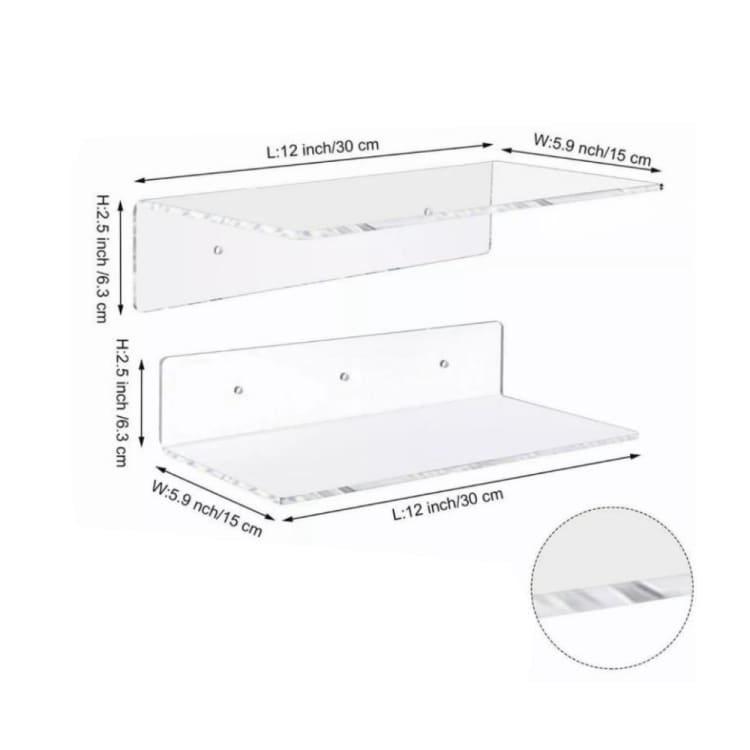 Vägghyllor i klarplast 30x15x6,3cm 2-pack