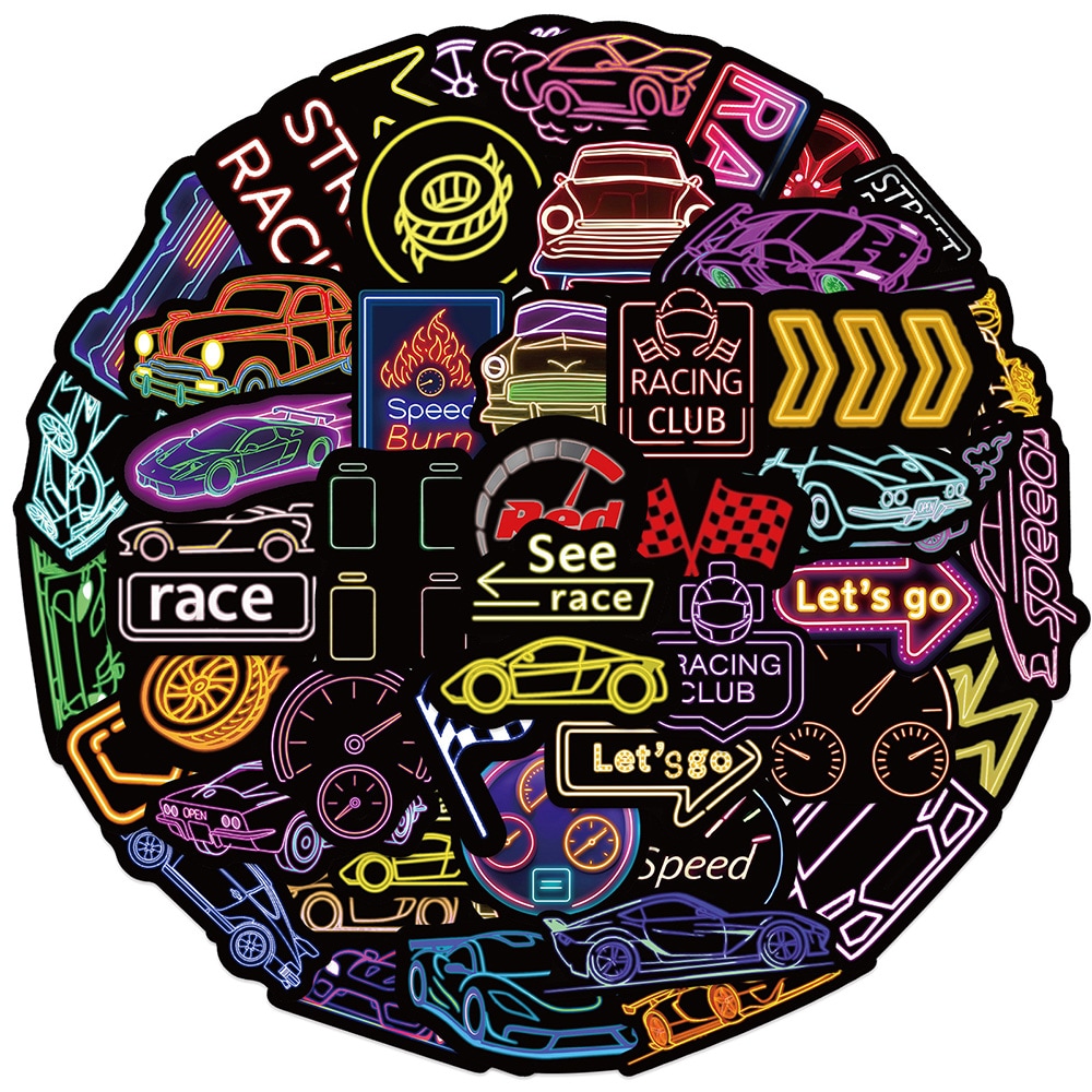 Racing-klistermärken neon 50-pack