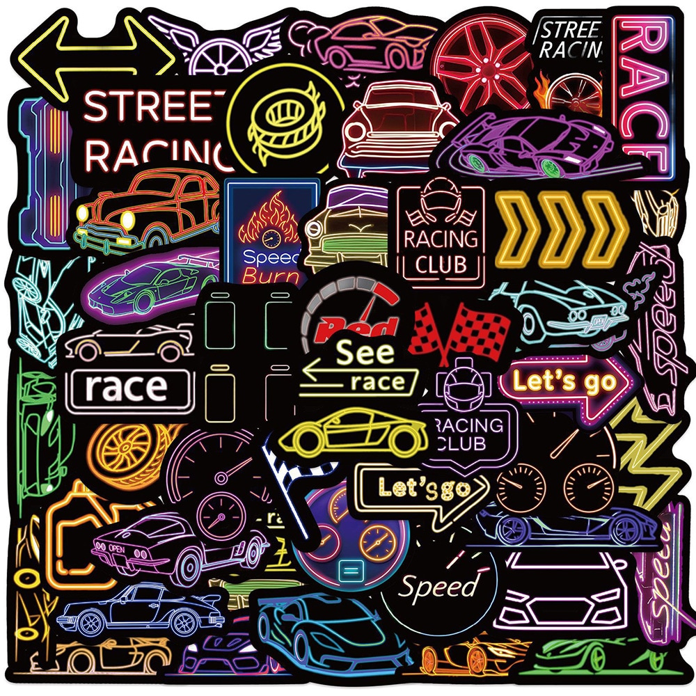 Racing-klistermärken neon 50-pack