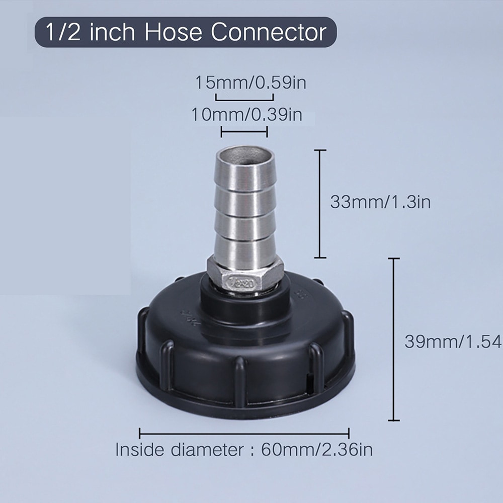Koblingsadapter til IBC-tank S60x6mm til 15mm slangekobling i rustfrit stål