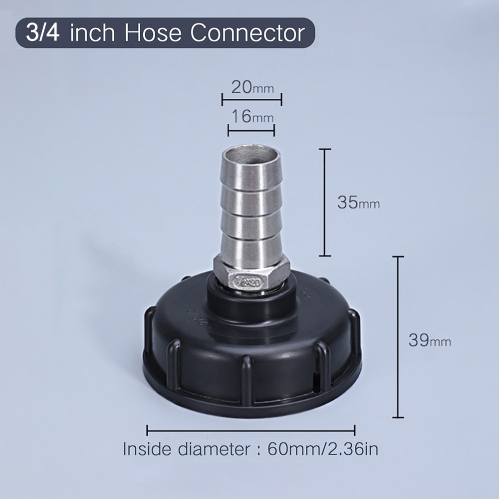 Koblingsadapter til IBC-tank S60x6mm til 20mm slangekobling i rustfrit stål