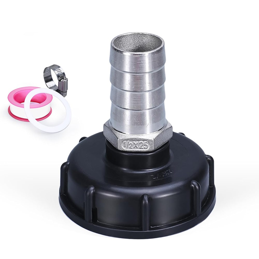 Kopplingsadapter till IBC-tank S60x6mm till 25mm slangkoppling i rostfritt stål