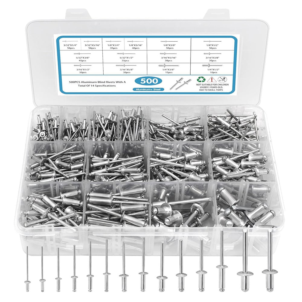 Låda med Blindnitar i aluminiumstål 500 delar