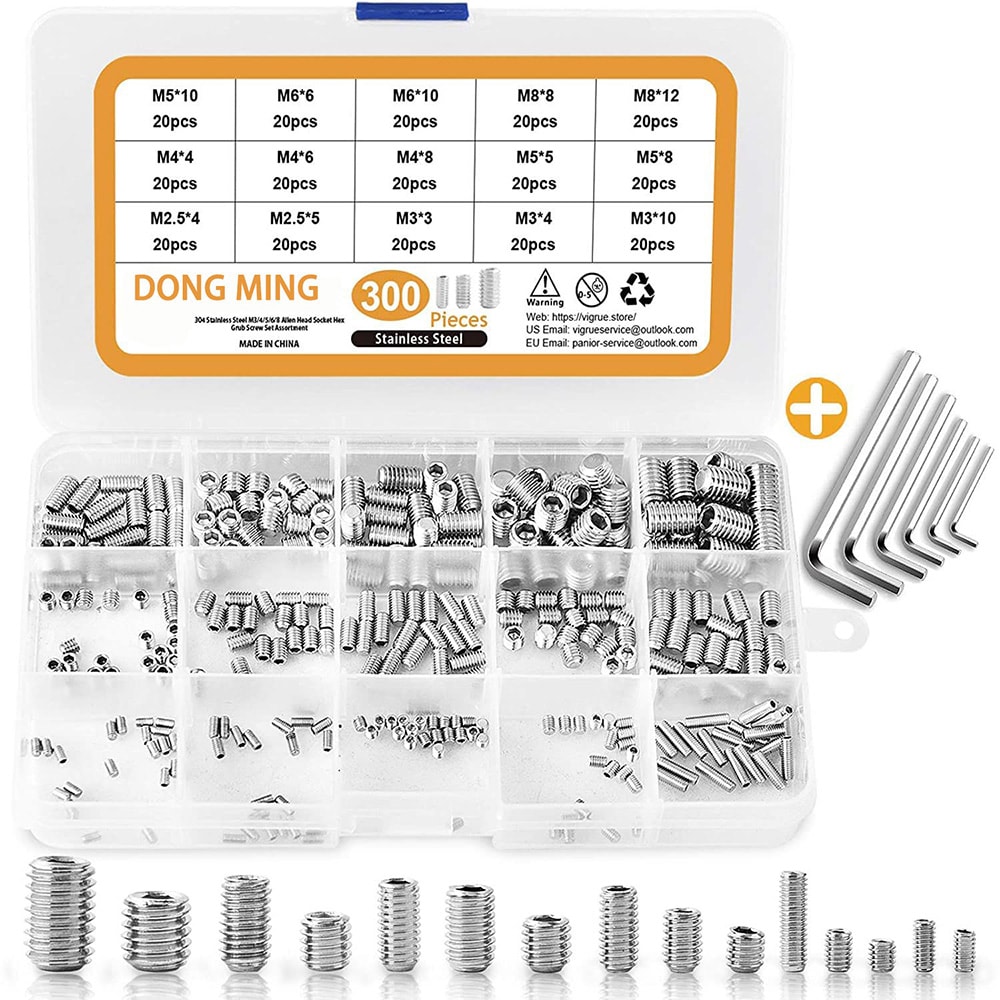 Insexskruvar utan huvud i rostfritt stål 300 delar