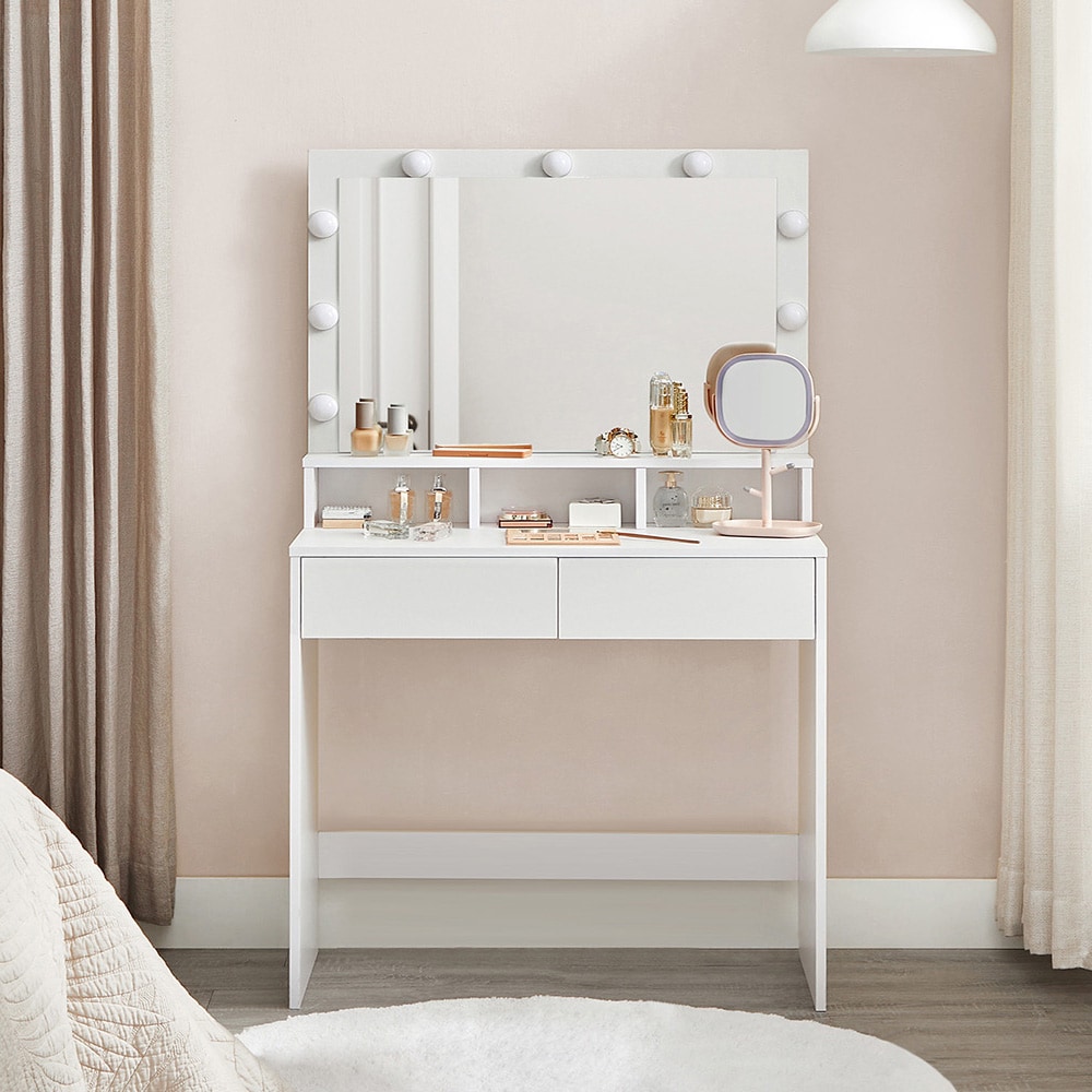 Sminkbord med spegel och LED-belysning – Vit