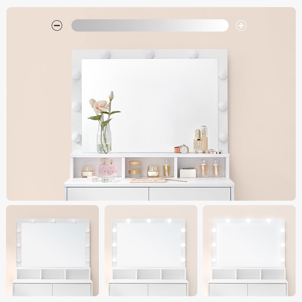 Sminkbord med spegel och LED-belysning – Vit