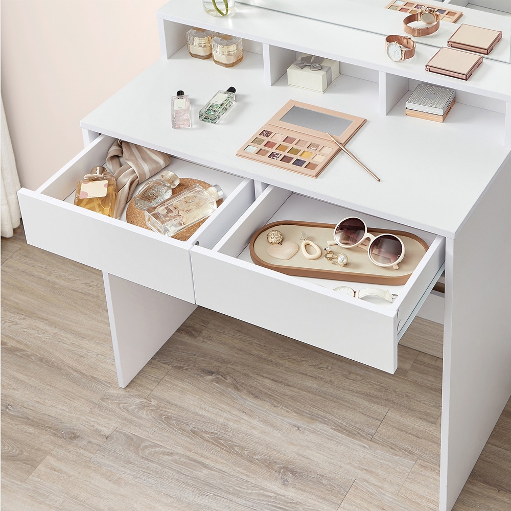 Sminkbord med spegel och LED-belysning – Vit