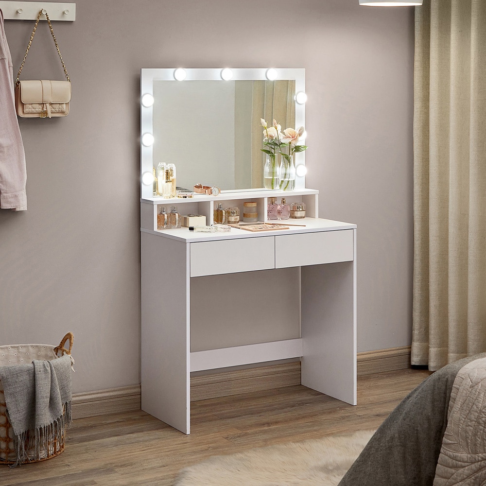 Sminkbord med spegel och LED-belysning – Vit