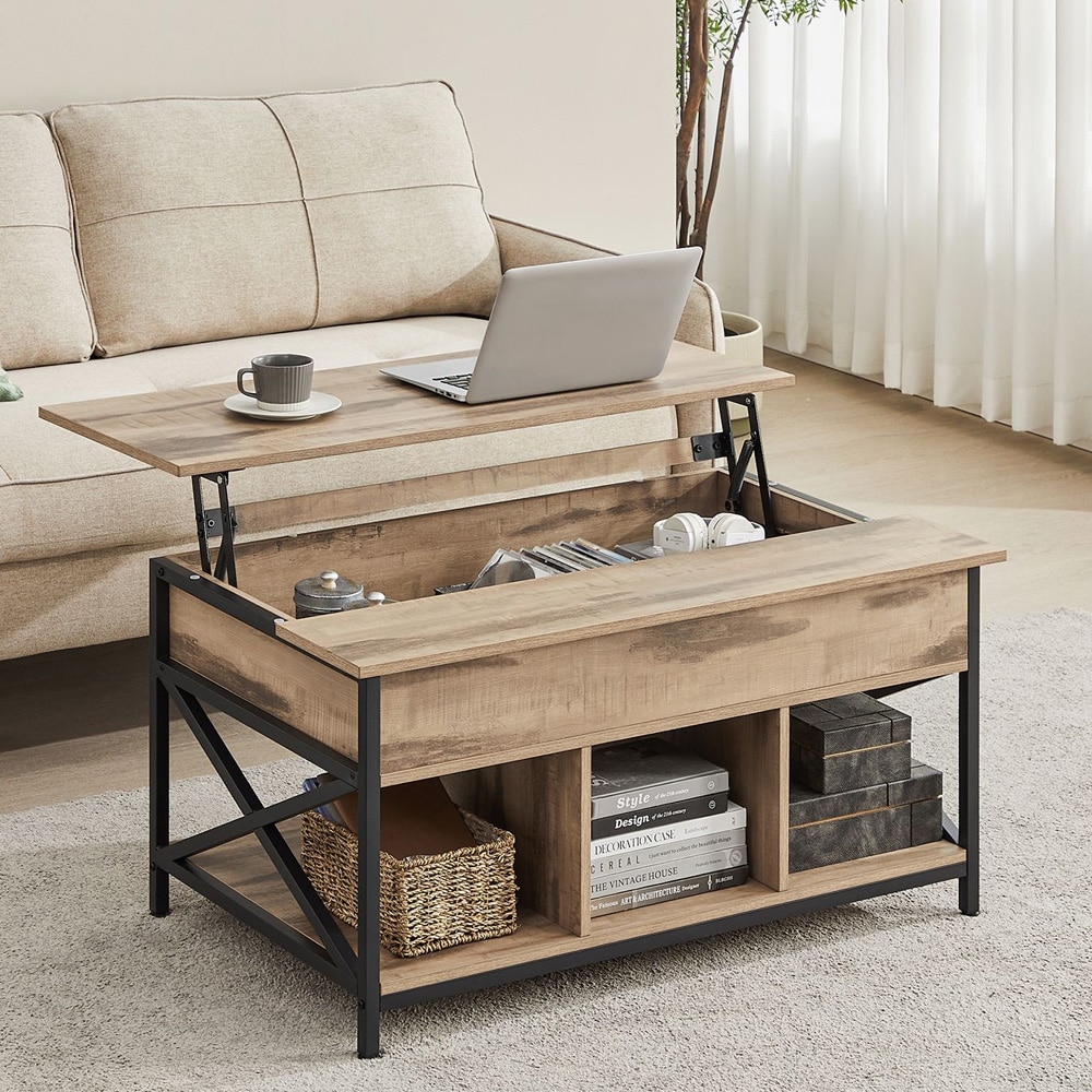 Soffbord med lyftbar bordsskiva och förvaring – Brun/Svart