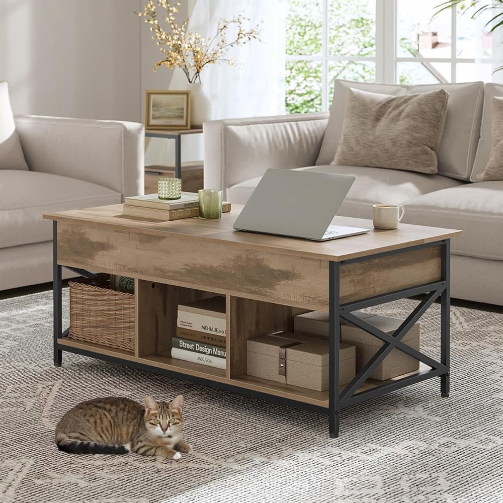 Soffbord med lyftbar bordsskiva och 2 lådor - Brun/Svart