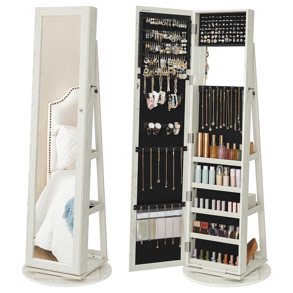 Roterbart spegelskåp för smink och smycken – Vit