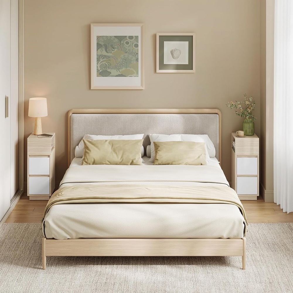 Sängbord set om 2 med lådor och en hylla – Trä/Vit