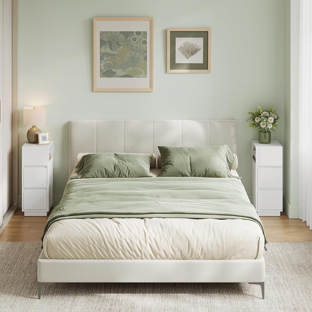 Sängbord set om 2 med lådor och en hylla – Vit