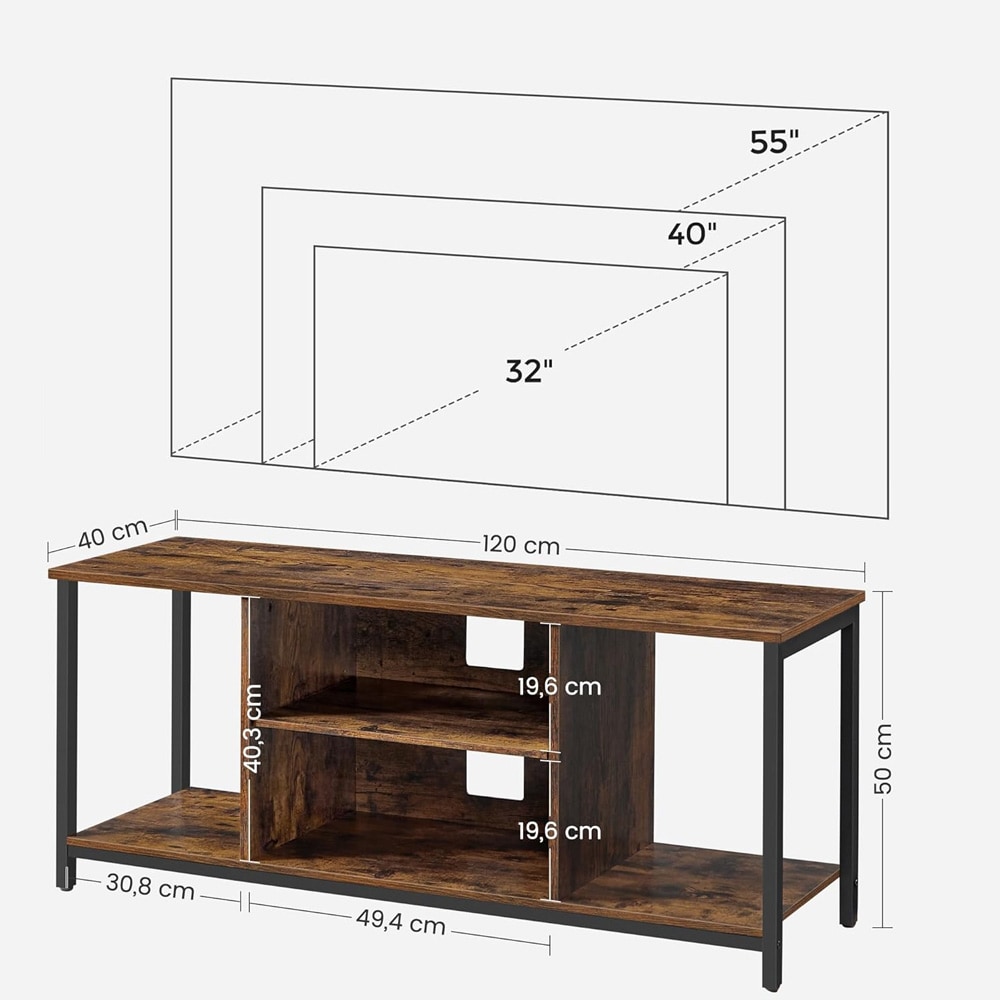 TV-bänk 120 cm med 4 hyllor – Rustik brun