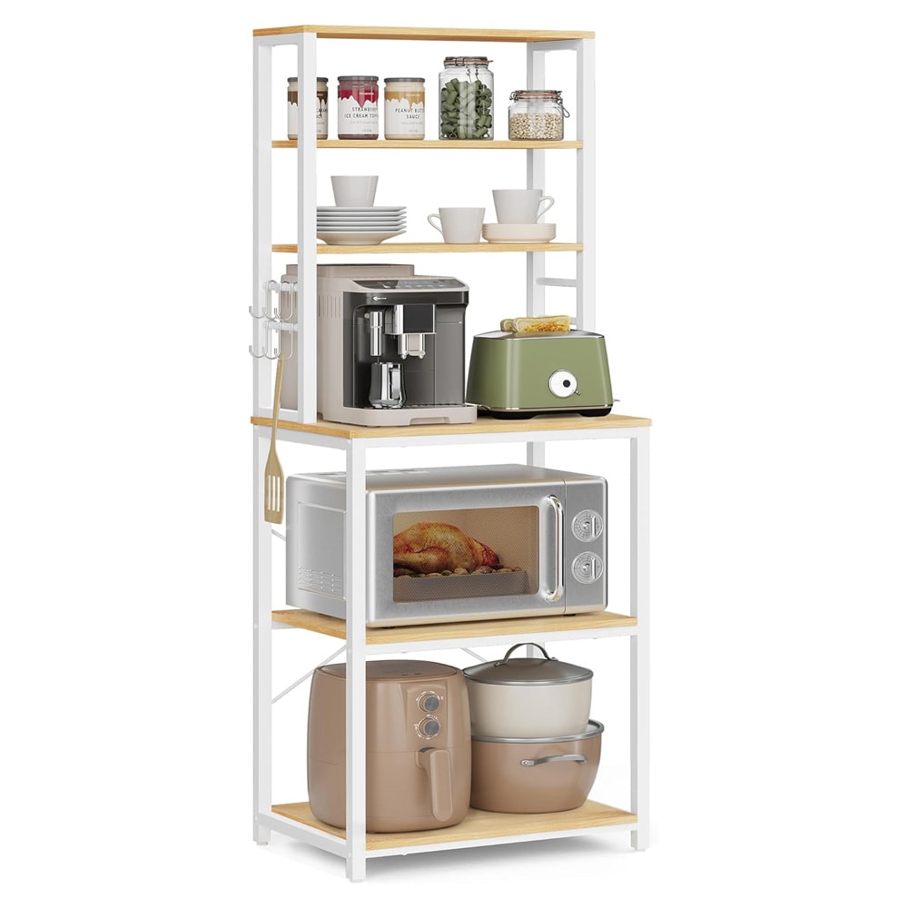 Öppen kökshylla med 6 hyllplan - Vit/Trä