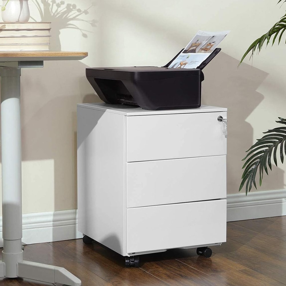 Låsbart dokumentskåp med hjul – Vit