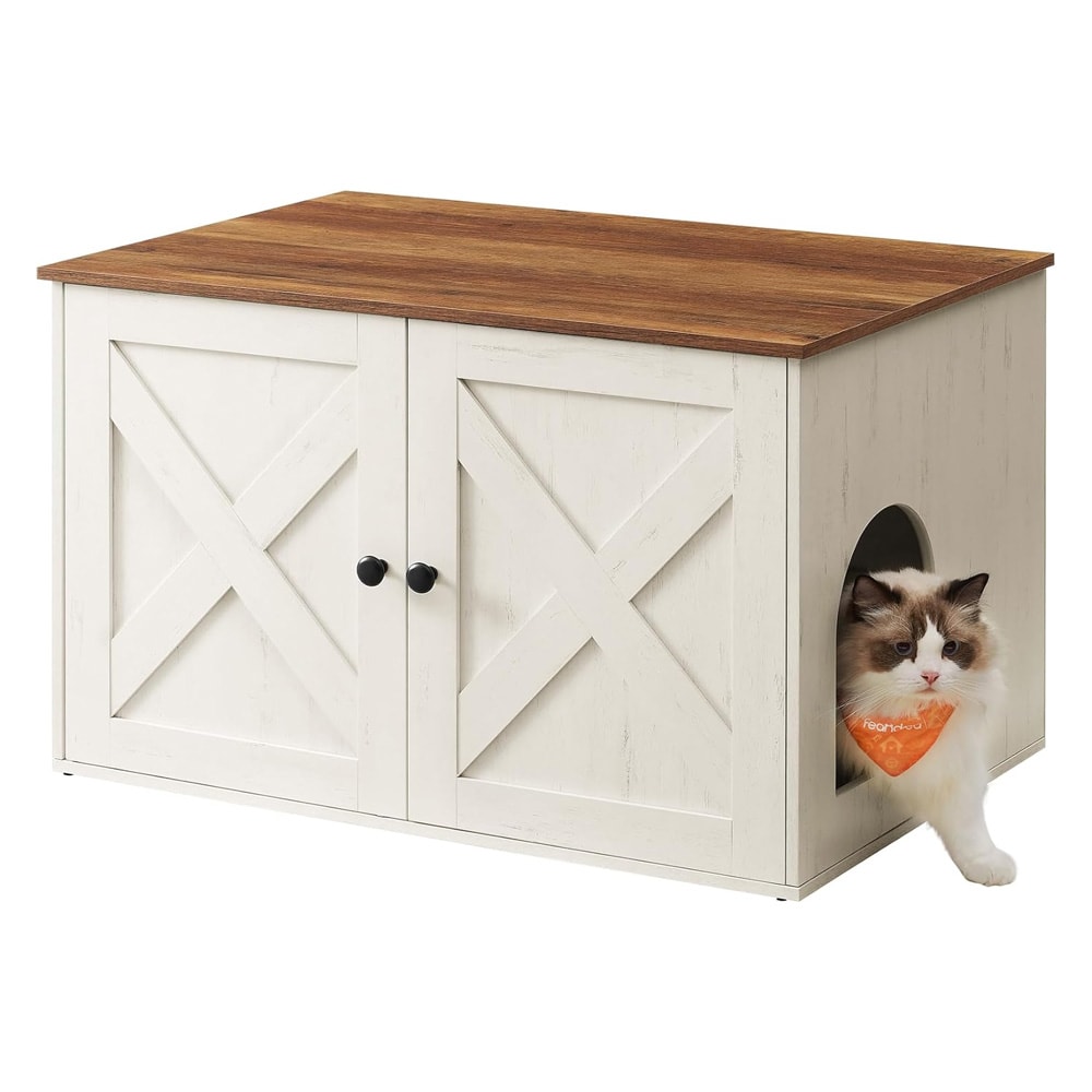 Kattlåda i trä - Vit/Brun