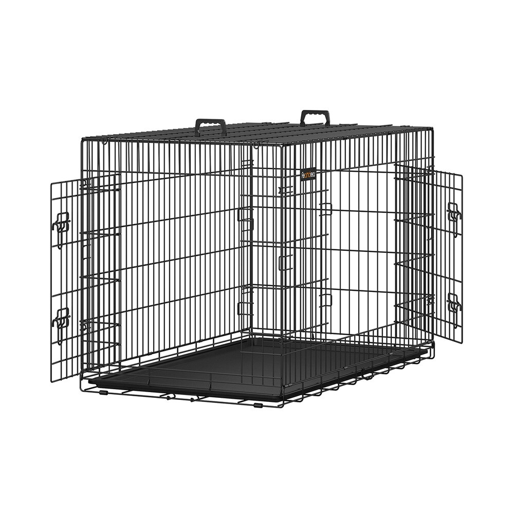 Hopfällbar hundbur med dubbeldörr 122×74,5×80,5 cm – Svart