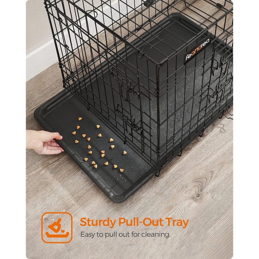 Hopfällbar hundbur med dubbeldörr 122×74,5×80,5 cm – Svart