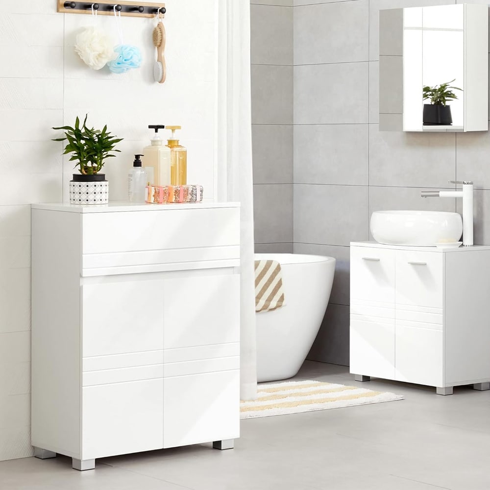 Badrumsskåp med låda och dubbeldörrar - Vit