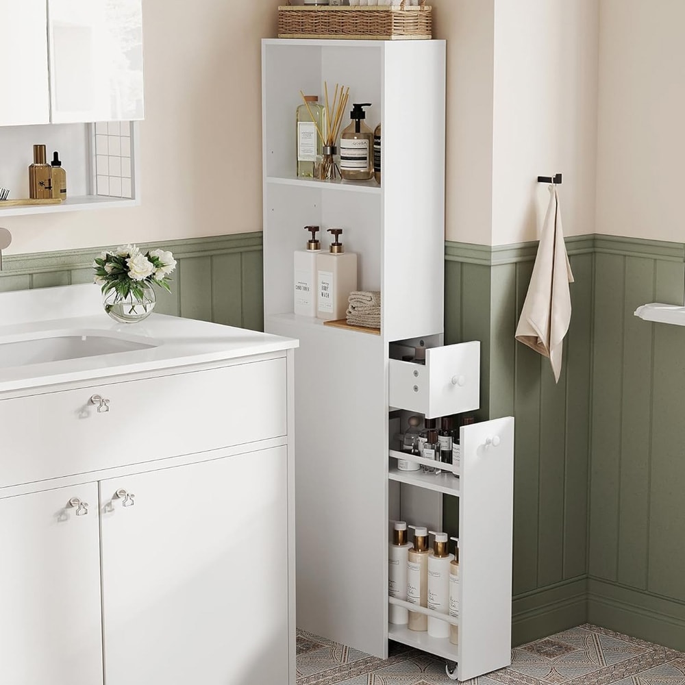 Badrumsskåp med lådor och justerbar hylla – Vit