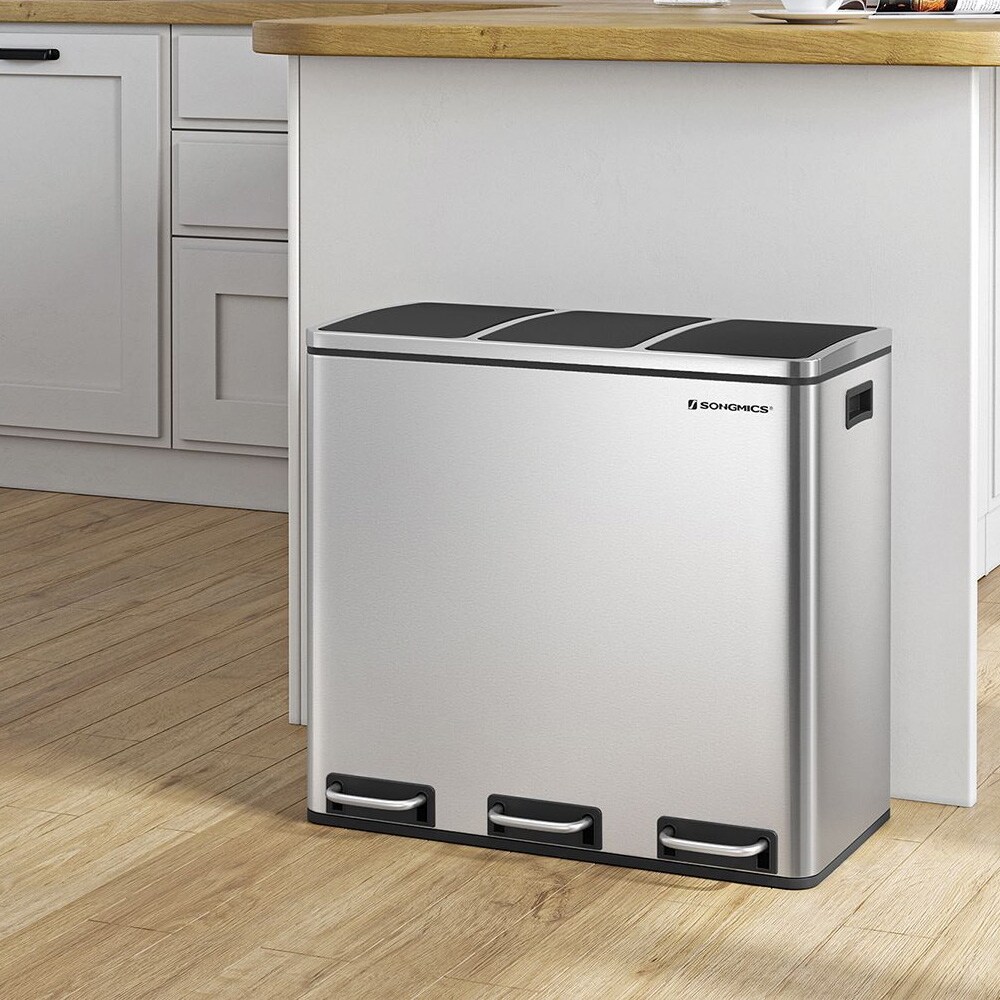 Pedalhink med 3 fack för avfallssortering – Silver/Svart