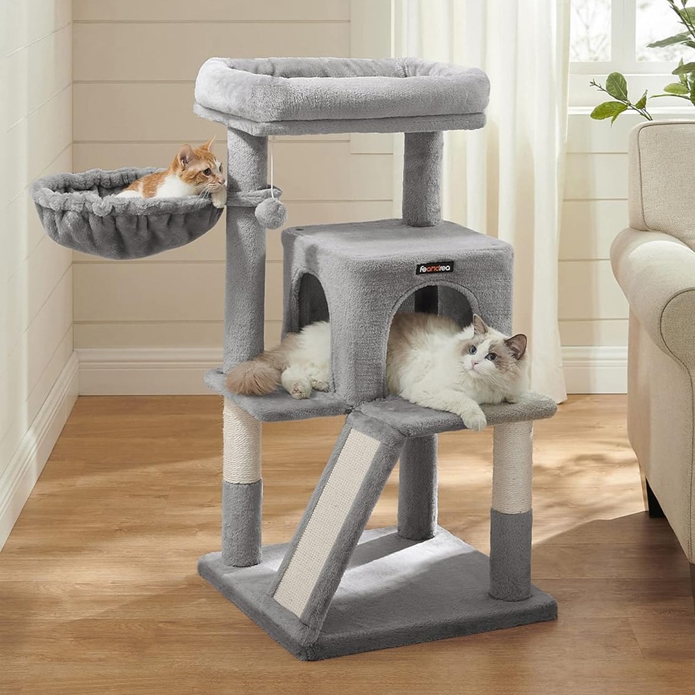 Klösträd med koja och hängmatta - grå/beige