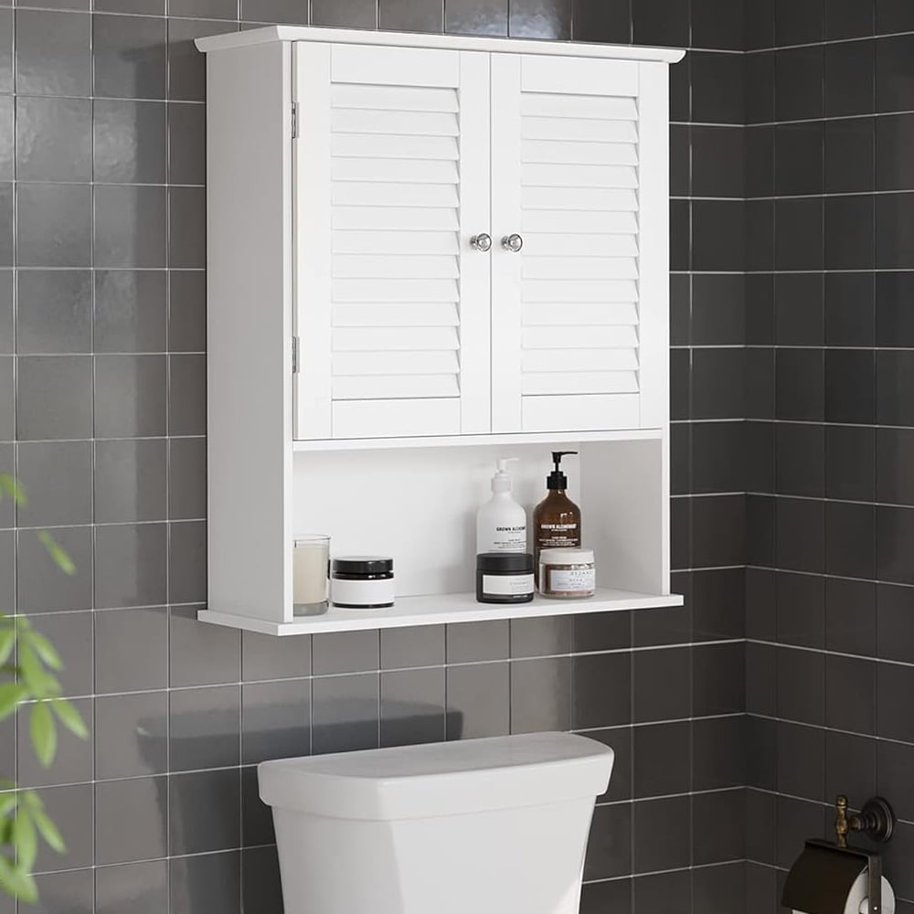 Badrumsskåp med lamelldörrar - Vit