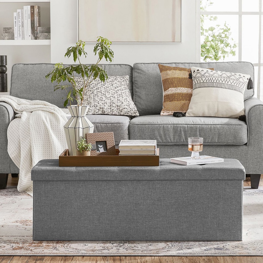 Stor fotpall med förvaring 110 × 40 × 38 cm – Grå