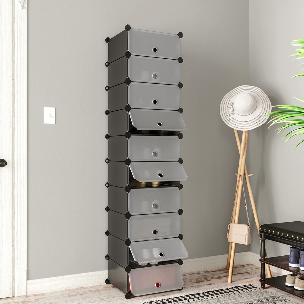 Skoskåp med 10 fack – modulärt skoställ i svart plast