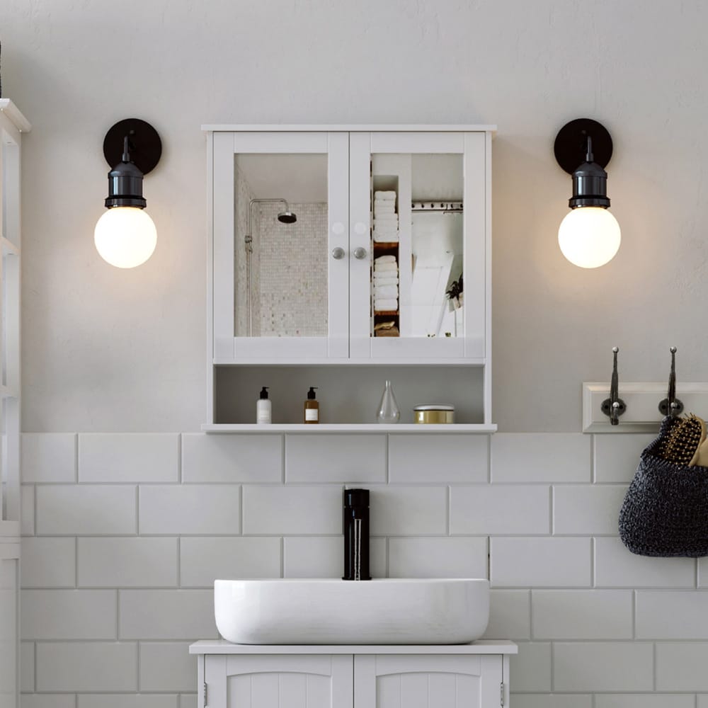 Badrumsskåp med spegel och hyllor - Vit