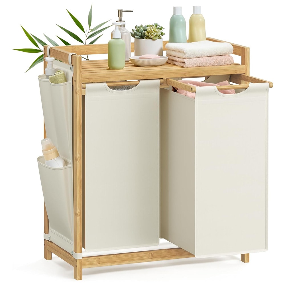 Tvättkorg med 2 utdragbara sektioner och hylla, 100 L