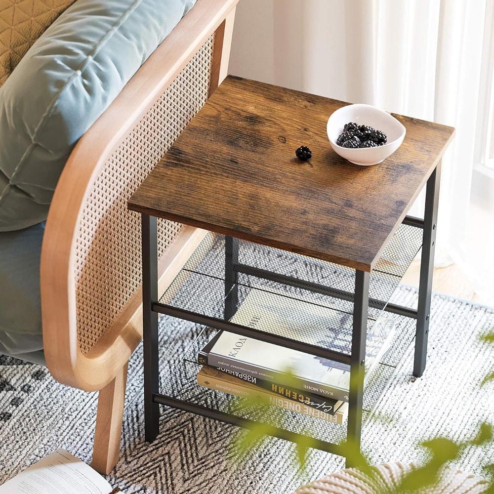 Sidobord med justerbara näthyllor - Rustik Brun /  Svart