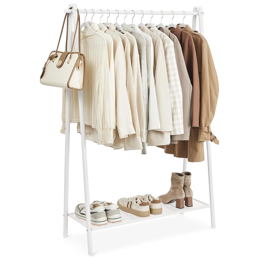 Klädställning med skohylla i stål – Vit 92,5 cm