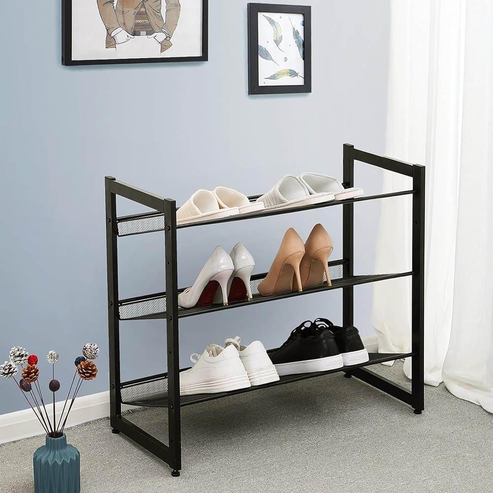 Skohylla med 3 justerbara hyllplan – Svart