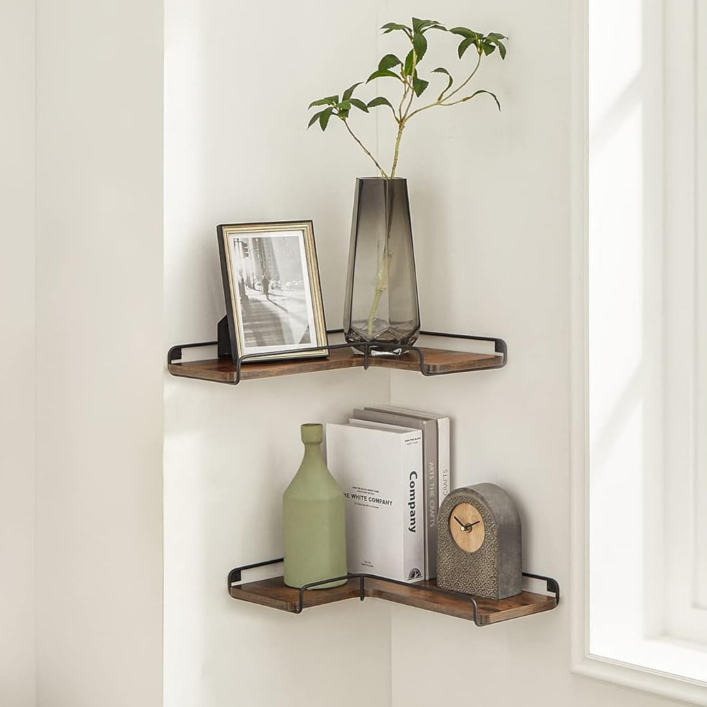 Hörnhyllor set med 2 - Rustik brun/Svart