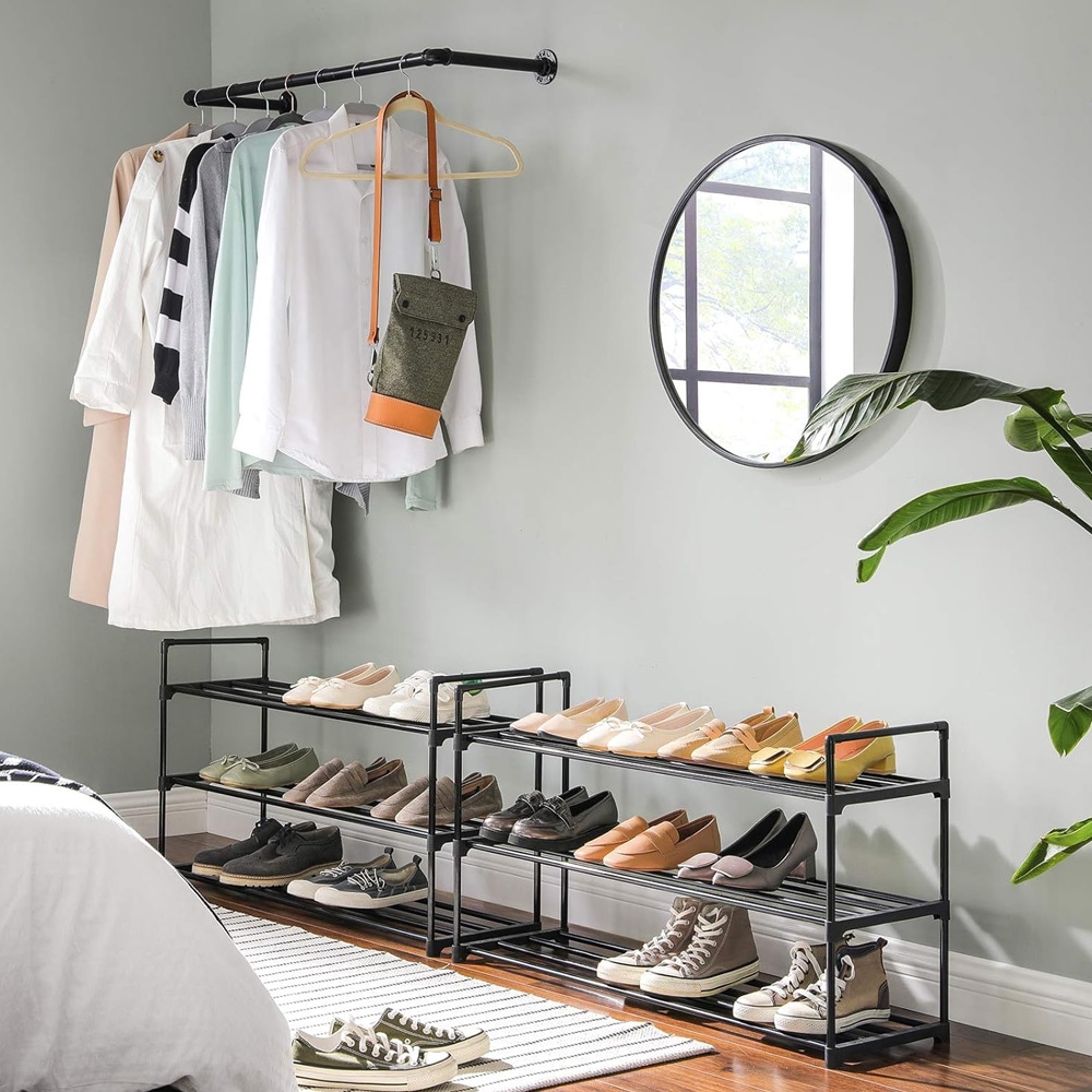 Skohylla i metall med 3 hyllplan 2-pack – Svart