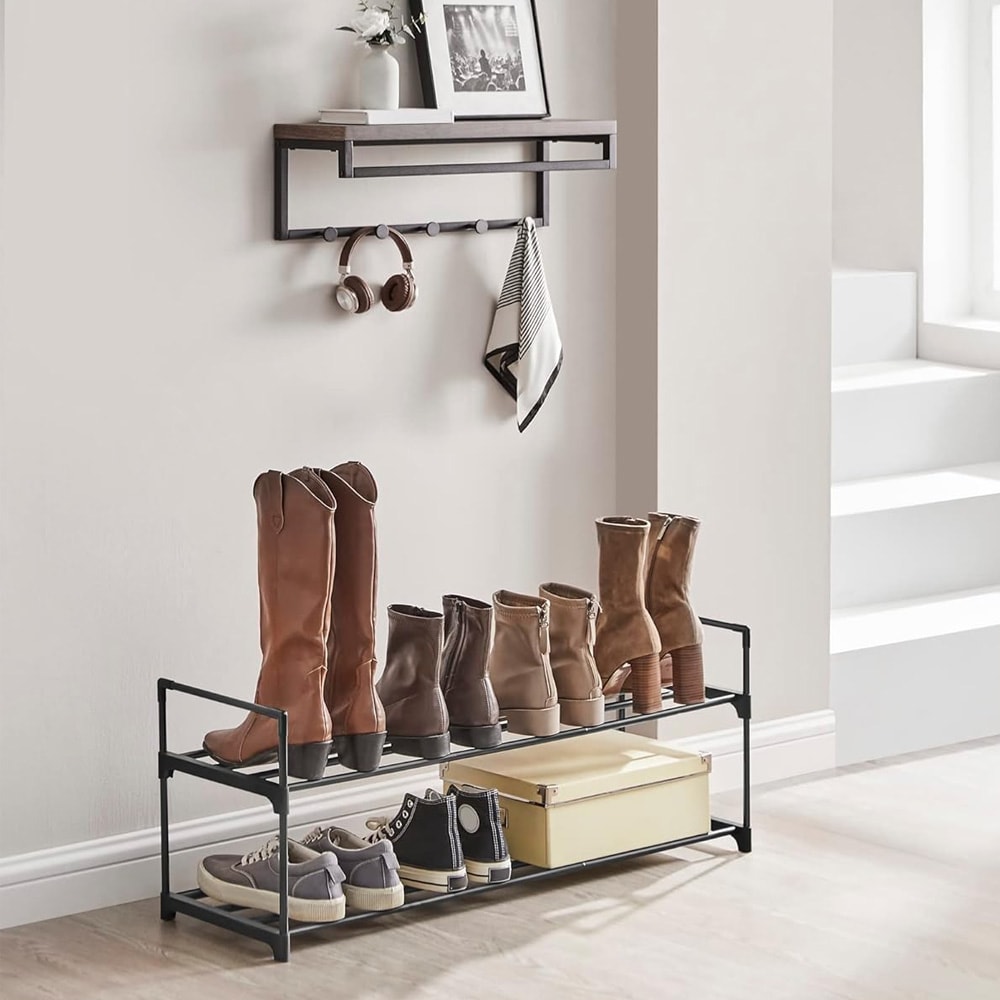 Skohylla i metall med 2 hyllor - Svart