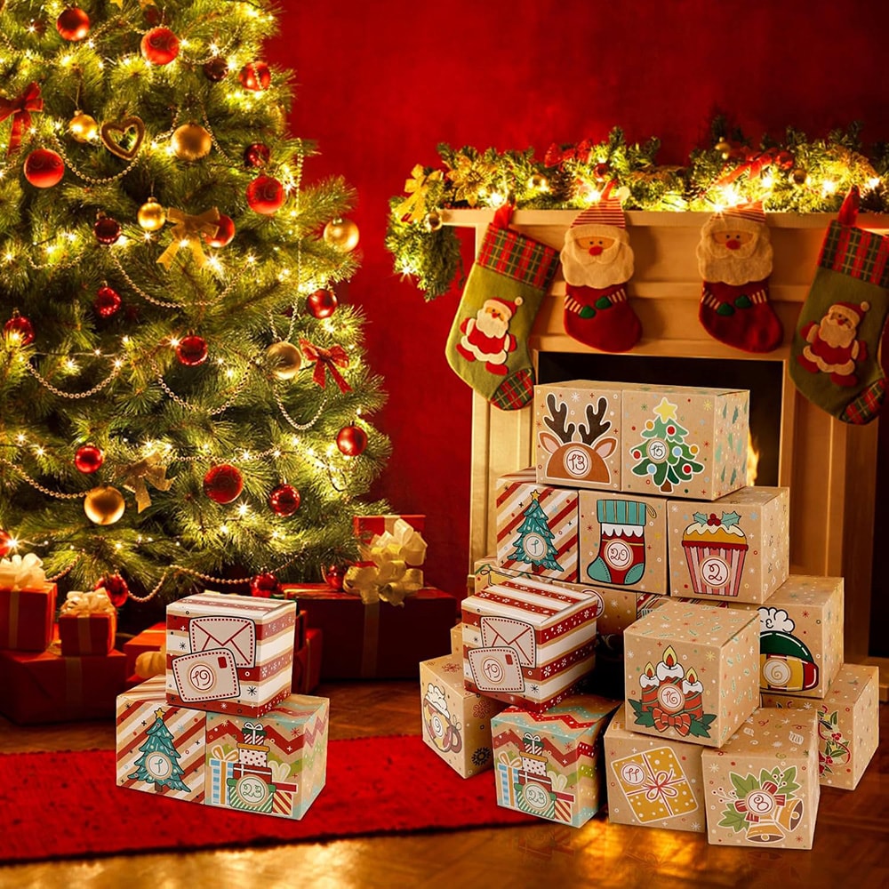 Adventskalender med 24 numrerade lådor - Beige