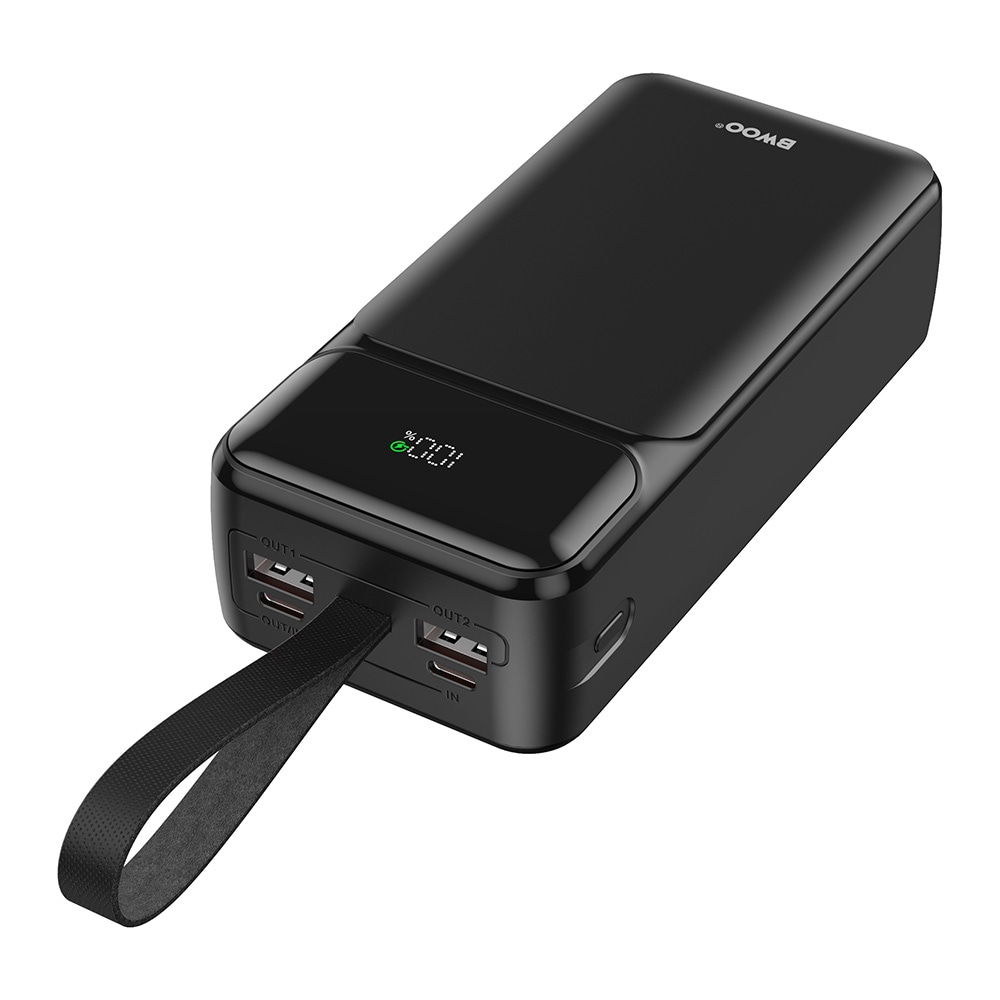 BWOO 65W Powerbank 30000mAh med 2xUSB, 1xUSB-C och LCD display - Svart