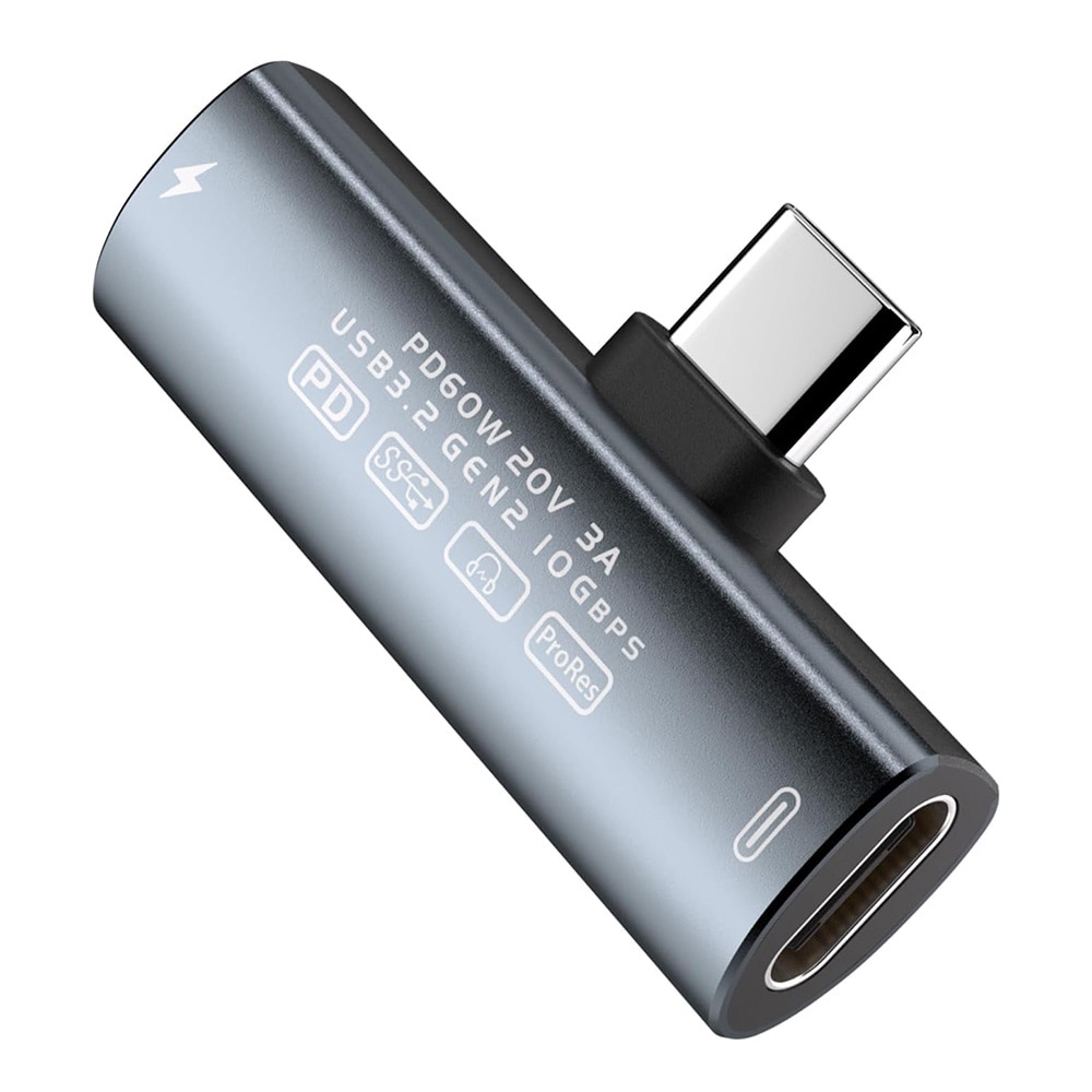 USB-C 3.2 adapter med PD 60W för ljud, laddning och dataöverföring