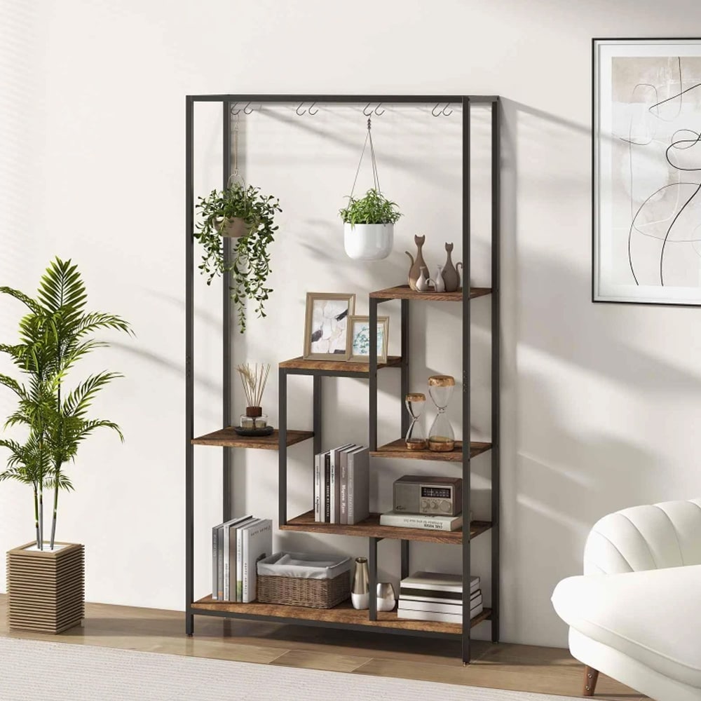 Växtställ metall 6 hyllor 180 cm – Rustik brun