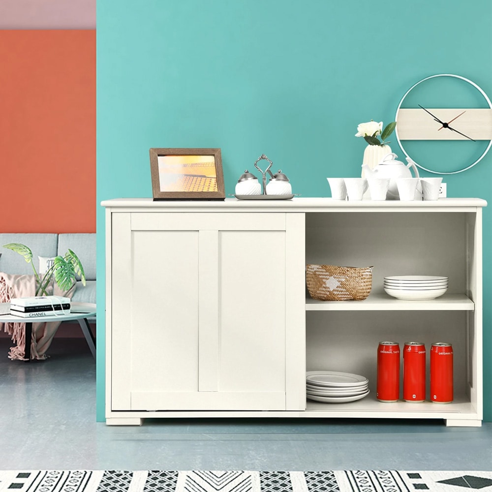 Förvaringsskåp med skjutdörr 107 × 33 × 63 cm – Krämvit