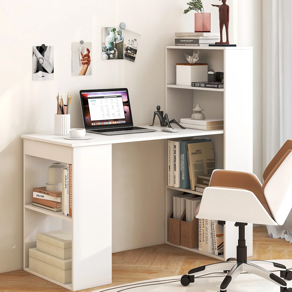 Skrivbord med hyllor - Vit