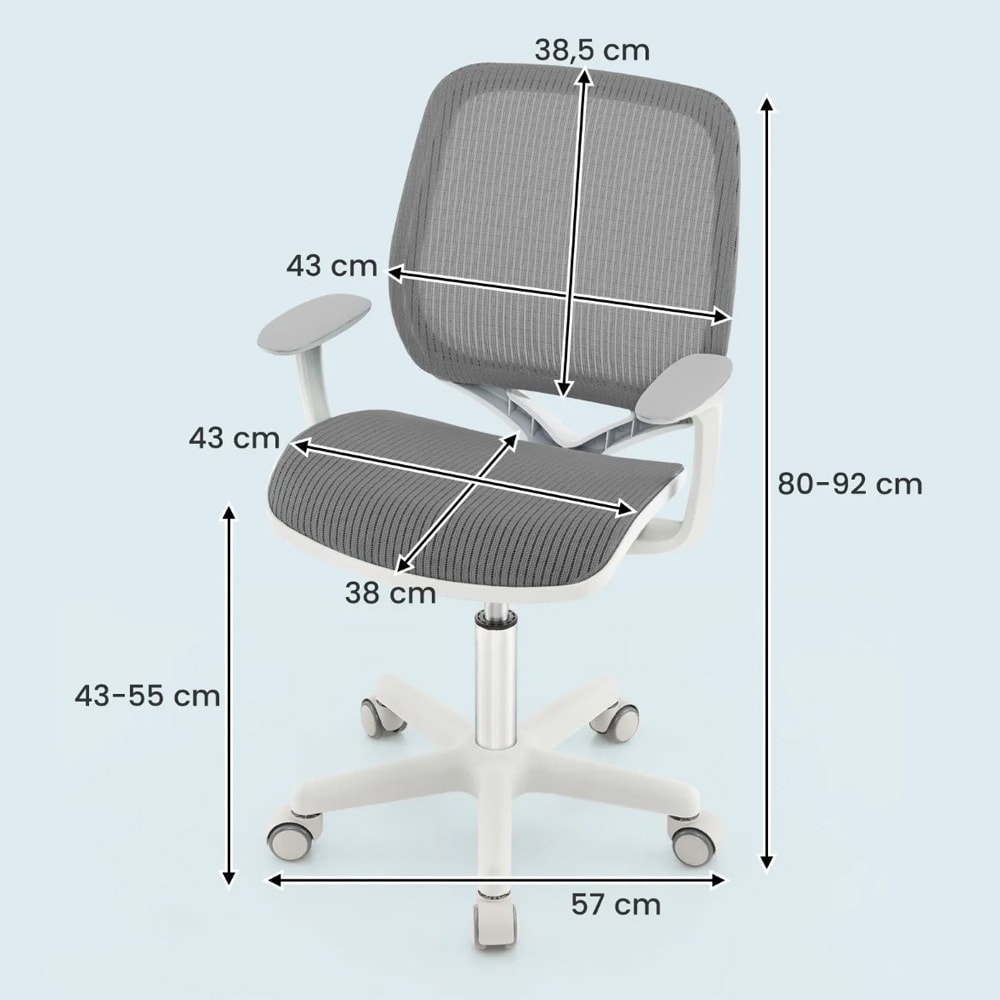 Ergonomisk skrivbordsstol för barn 6–15 år - Grå