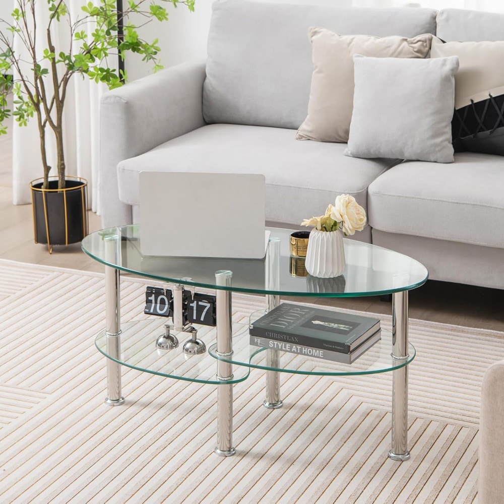 Ovalt soffbord i härdat glas