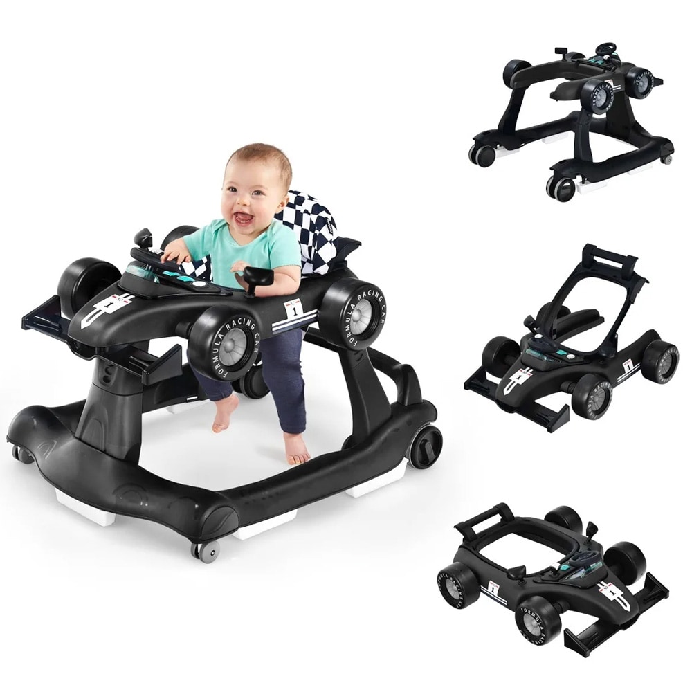 Gåstol 4-i-1 för bebis 6–18 månader - Svart racerbil