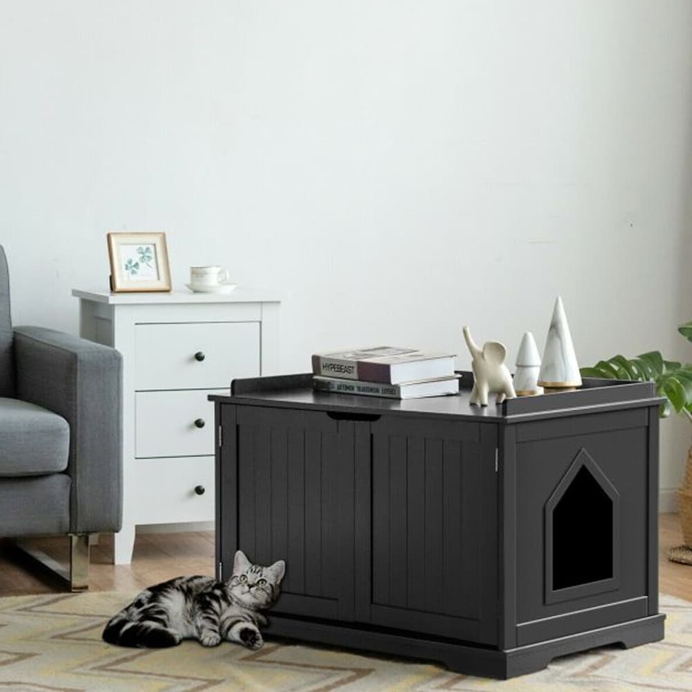 Kattlåda med förvaring och justerbar avdelare – Svart